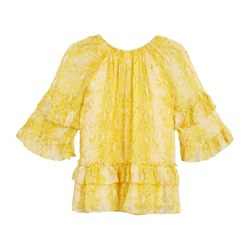 DVF Annabel Python Gold Silk Ruffle Blouse - Picture 2 of 5